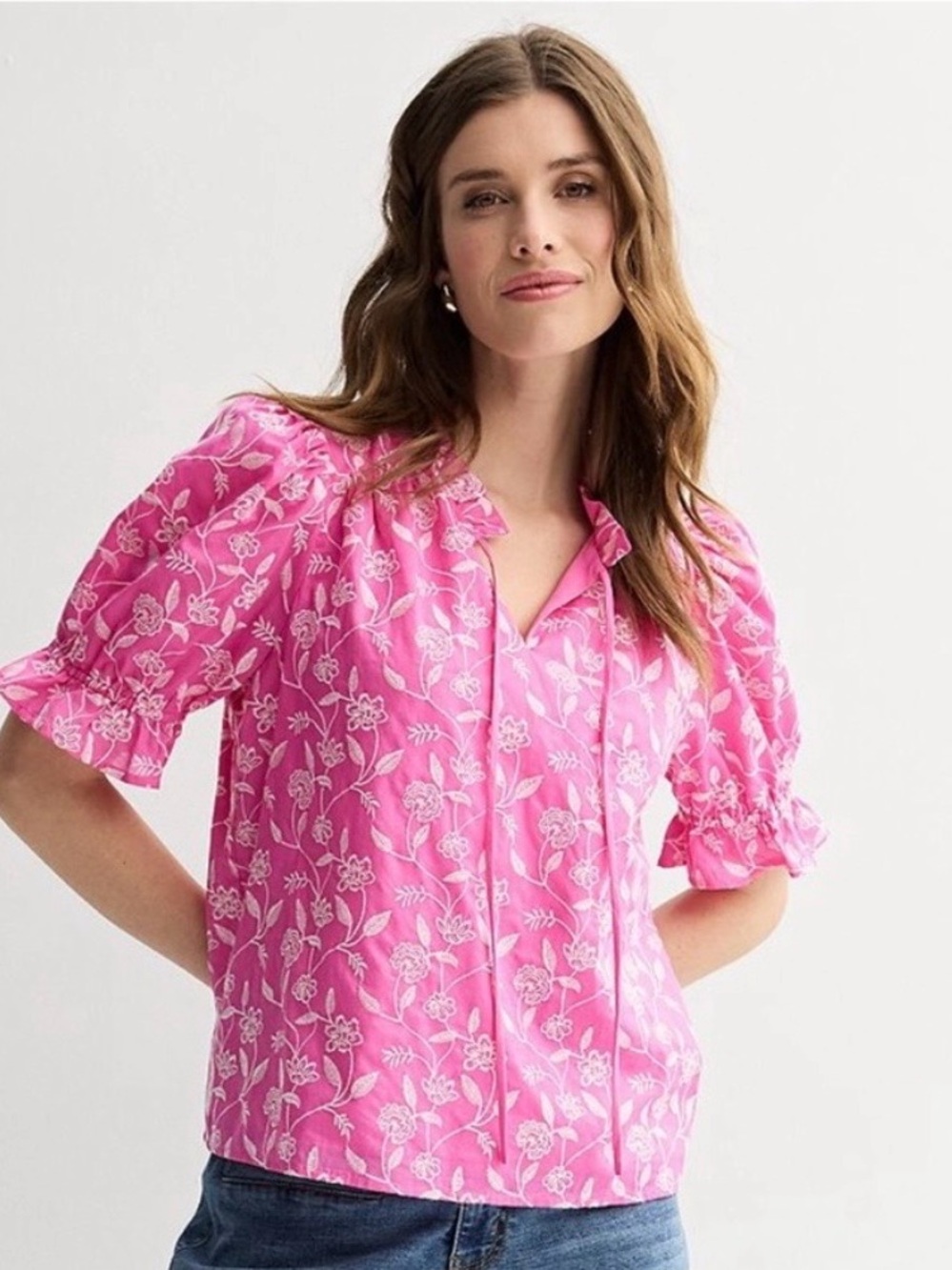 Draper James Pink Floral Blouse Sz XL